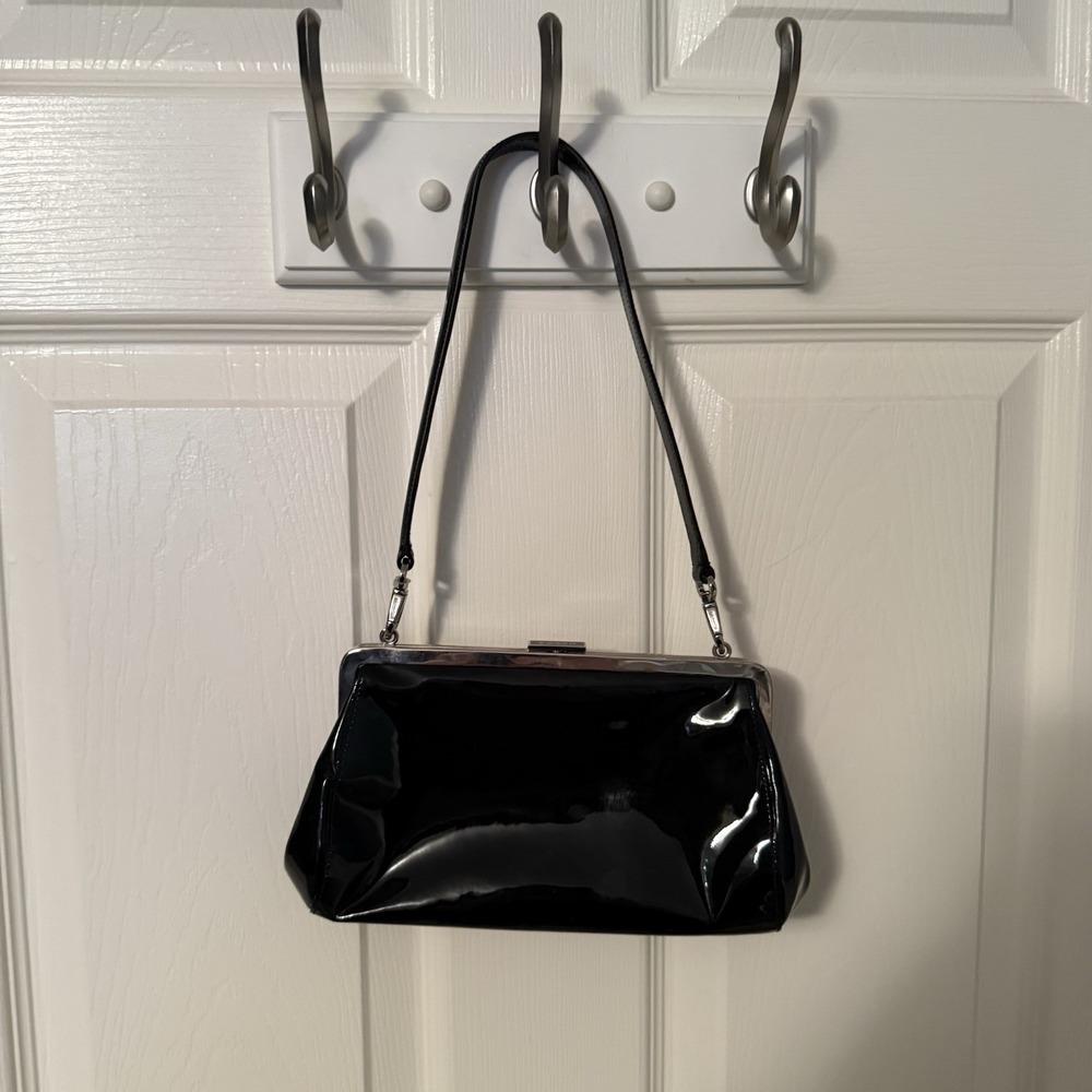 Rare Vintage Coach 2001 Black Patent Leather Shoulder Evening Bag Clutch Purse - Picture 11 of 14
